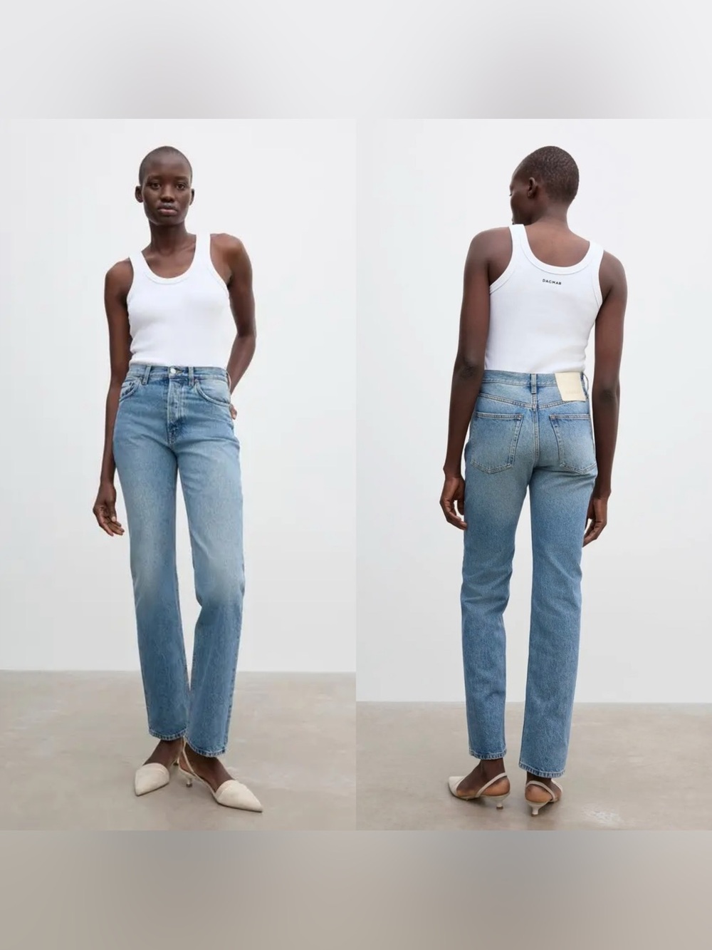 HOUSE OF DAGMAR  Straight Leg Mid-Rise Denim in washed blue